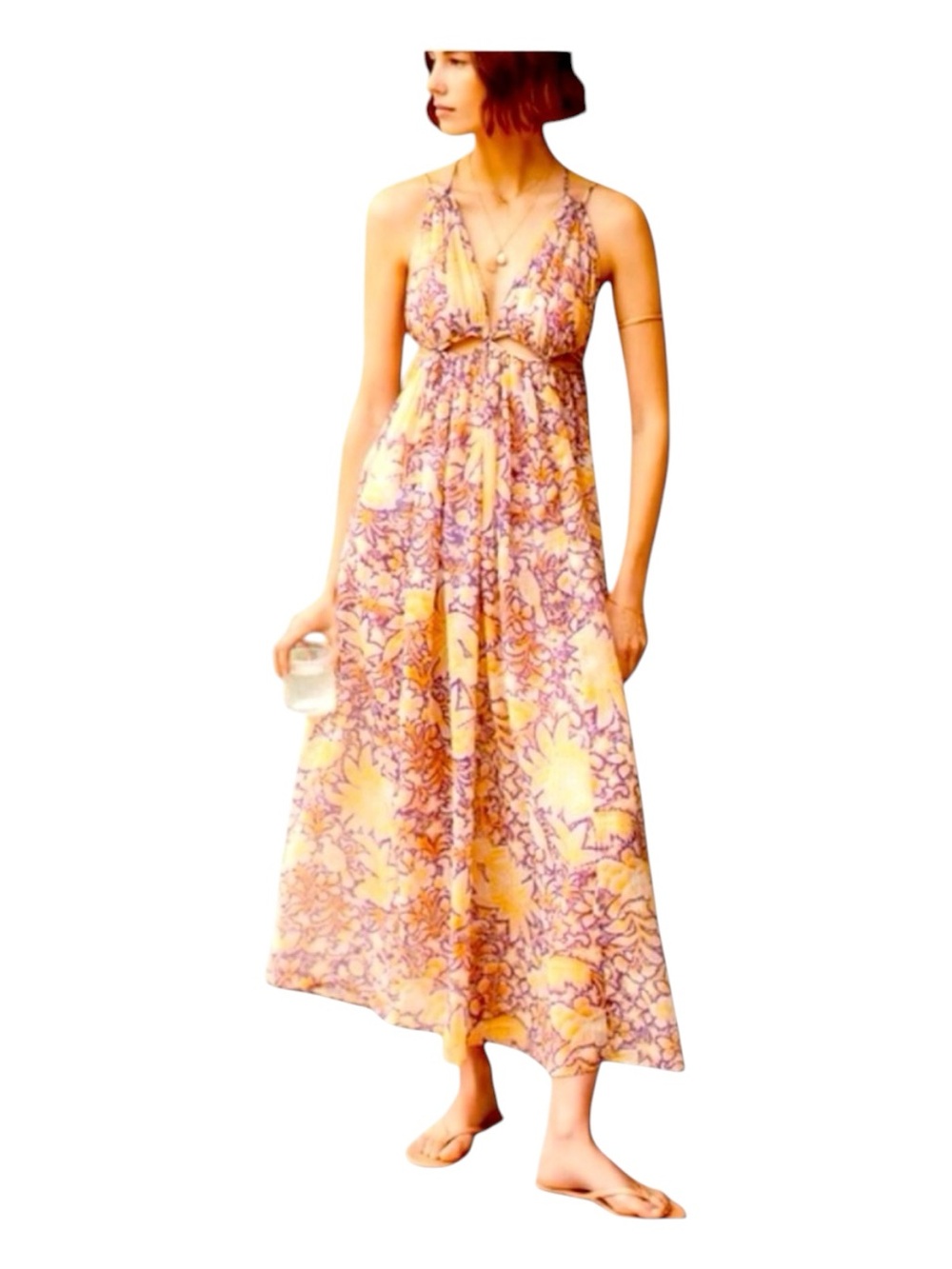 ANTHROPOLOGIE Cutout Floral Maxi Dress, Size M.